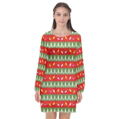 Christmas Papers Red And Green Long Sleeve Chiffon Shift Dress 