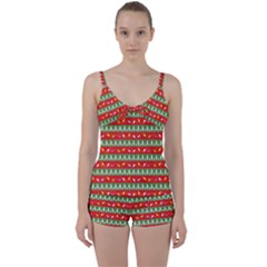 Christmas Papers Red And Green Tie Front Two Piece Tankini