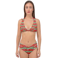 Christmas Papers Red And Green Double Strap Halter Bikini Set