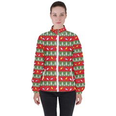 Christmas Papers Red And Green High Neck Windbreaker (women)