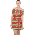 Christmas Papers Red And Green Off Shoulder Chiffon Dress View1