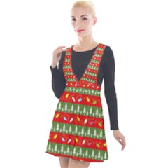 Christmas Papers Red And Green Plunge Pinafore Velour Dress