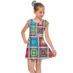 Tiles Pattern Background Colorful Kids  Cap Sleeve Dress by Pakrebo