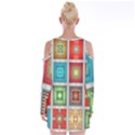 Tiles Pattern Background Colorful Velvet Long Sleeve Shoulder Cutout Dress View2