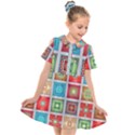 Tiles Pattern Background Colorful Kids  Short Sleeve Shirt Dress View1