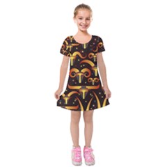 Stylised Horns Black Pattern Kids  Short Sleeve Velvet Dress by Pakrebo