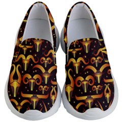 Stylised Horns Black Pattern Kids  Lightweight Slip Ons by Pakrebo