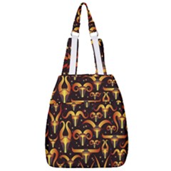 Stylised Horns Black Pattern Center Zip Backpack