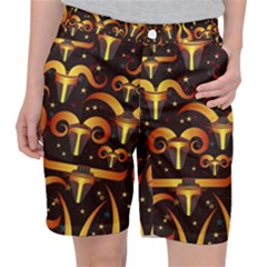 Stylised Horns Black Pattern Pocket Shorts