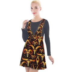 Stylised Horns Black Pattern Plunge Pinafore Velour Dress