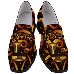 Stylised Horns Black Pattern Women s Chunky Heel Loafers