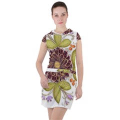 Flowers Decorative Flowers Pattern Drawstring Hooded Dress