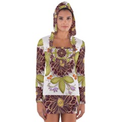 Flowers Decorative Flowers Pattern Long Sleeve Hooded T-shirt by Pakrebo