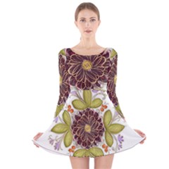 Flowers Decorative Flowers Pattern Long Sleeve Velvet Skater Dress by Pakrebo