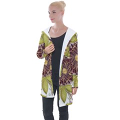 Flowers Decorative Flowers Pattern Longline Hooded Cardigan