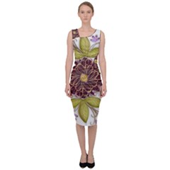 Flowers Decorative Flowers Pattern Sleeveless Pencil Dress