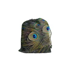 Peacock Tail Feathers Close Up Drawstring Pouch (small) by Pakrebo