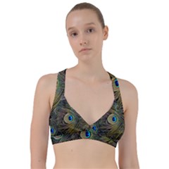 Peacock Tail Feathers Close Up Sweetheart Sports Bra by Pakrebo