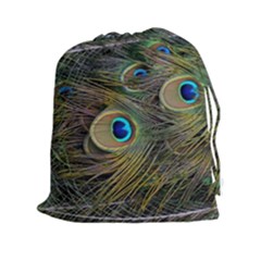 Peacock Tail Feathers Close Up Drawstring Pouch (xxl) by Pakrebo