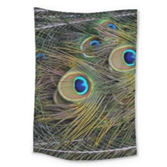 Peacock Tail Feathers Close Up Large Tapestry by Pakrebo