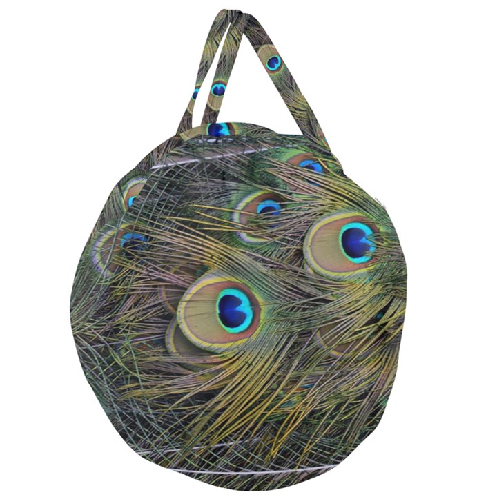 Peacock Tail Feathers Close Up Giant Round Zipper Tote