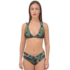 Peacock Tail Feathers Close Up Double Strap Halter Bikini Set by Pakrebo