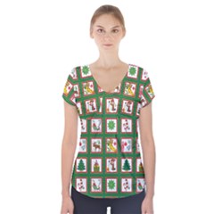 Christmas Paper Christmas Pattern Short Sleeve Front Detail Top by Pakrebo