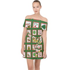 Christmas Paper Christmas Pattern Off Shoulder Chiffon Dress