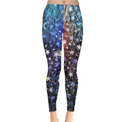 Blue Elegant Stars Pattern Leggings  by PattyVilleDesigns