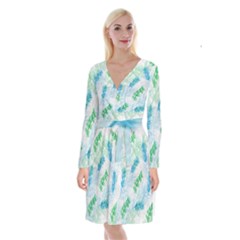 Pattern Feather Fir Colorful Color Long Sleeve Velvet Front Wrap Dress by Pakrebo