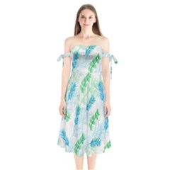 Pattern Feather Fir Colorful Color Shoulder Tie Bardot Midi Dress by Pakrebo