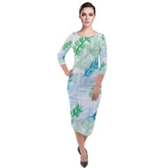 Pattern Feather Fir Colorful Color Quarter Sleeve Midi Velour Bodycon Dress