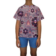 Background Floral Flower Stylised Kids  Short Sleeve Swimwear by Pakrebo