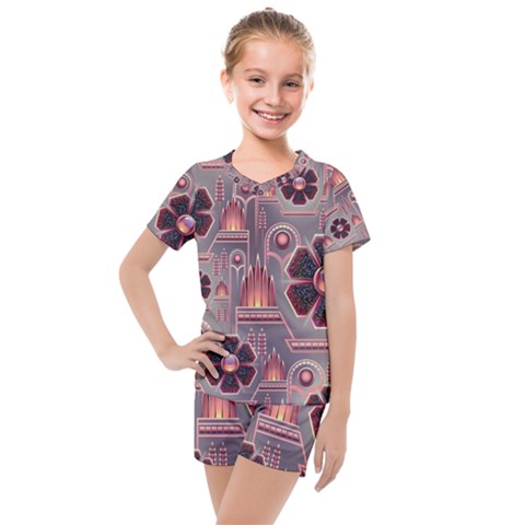 Background Floral Flower Stylised Kids  Mesh Tee And Shorts Set by Pakrebo