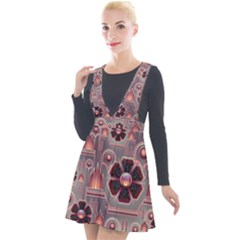 Background Floral Flower Stylised Plunge Pinafore Velour Dress