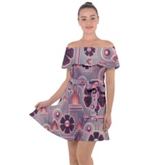 Background Floral Flower Stylised Off Shoulder Velour Dress