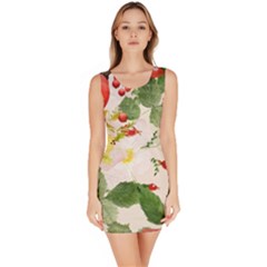 Christmas Bird Floral Berry Bodycon Dress