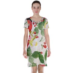 Christmas Bird Floral Berry Short Sleeve Nightdress