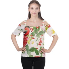 Christmas Bird Floral Berry Cutout Shoulder Tee