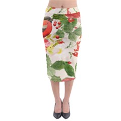 Christmas Bird Floral Berry Midi Pencil Skirt by Pakrebo