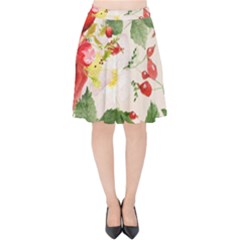 Christmas Bird Floral Berry Velvet High Waist Skirt by Pakrebo