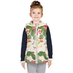 Christmas Bird Floral Berry Kids  Hooded Puffer Vest by Pakrebo