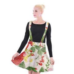 Christmas Bird Floral Berry Suspender Skater Skirt