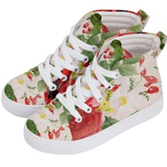 Christmas Bird Floral Berry Kids  Hi-top Skate Sneakers by Pakrebo