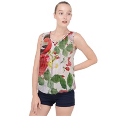 Christmas Bird Floral Berry Bubble Hem Chiffon Tank Top by Pakrebo