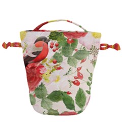 Christmas Bird Floral Berry Drawstring Bucket Bag by Pakrebo