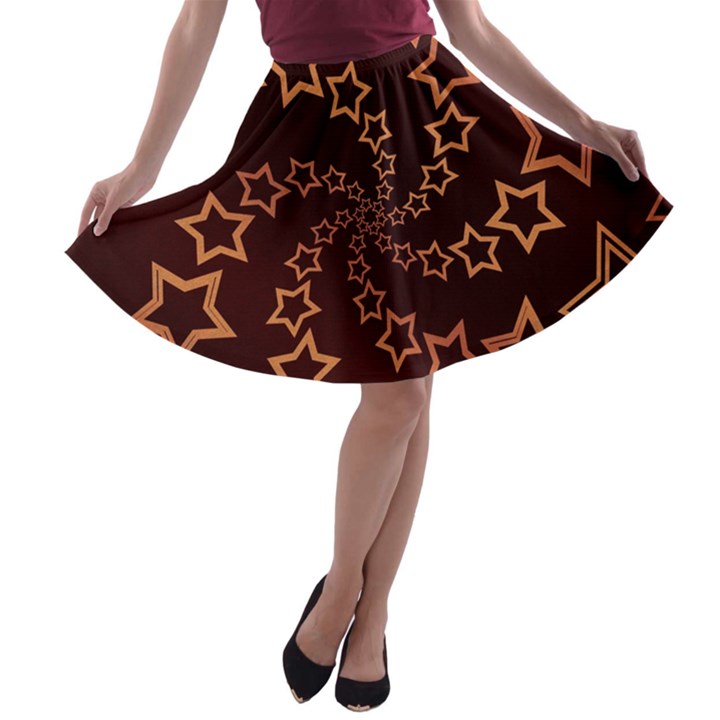 Gold Stars Spiral Chic Background A-line Skater Skirt