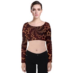 Gold Stars Spiral Chic Background Velvet Long Sleeve Crop Top