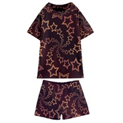 Gold Stars Spiral Chic Background Kids  Swim Tee And Shorts Set