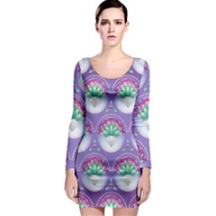 Background Floral Pattern Purple Long Sleeve Bodycon Dress